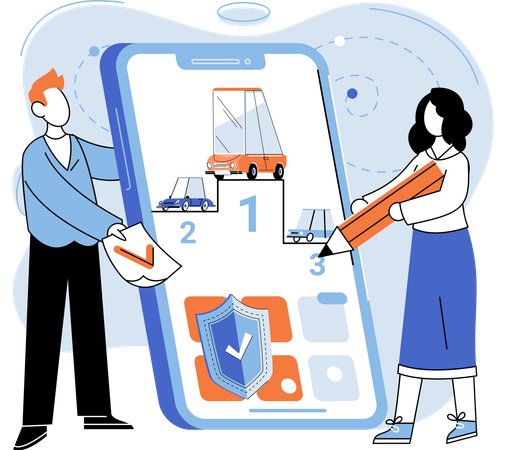 Man giving vehicle policy to woman  Illustration