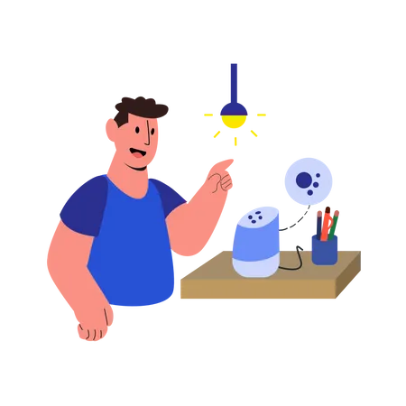 Man giving voice command for turning on lamp Illustration