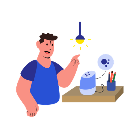 Man giving voice command for turning on lamp  Illustration