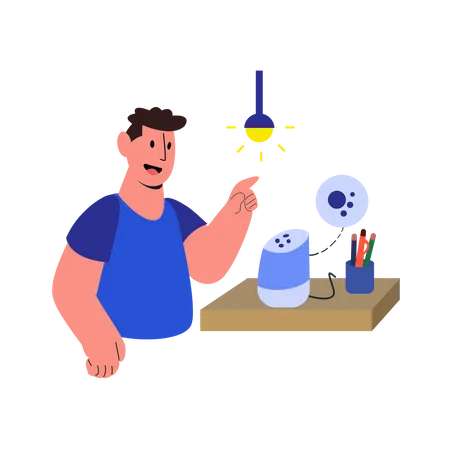 Man giving voice command for turning on lamp  Illustration