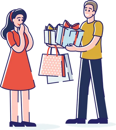 Man giving woman gifts Illustration