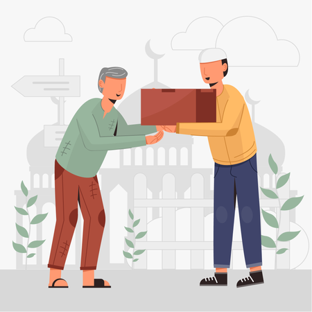 Man Giving Zakat Alms  イラスト