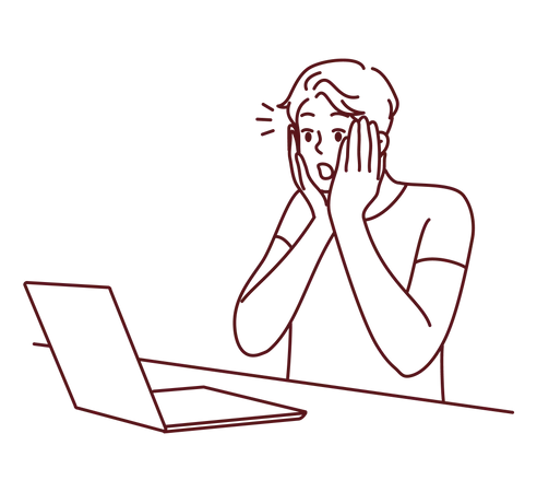 Man glancing at laptop while shocked  Illustration