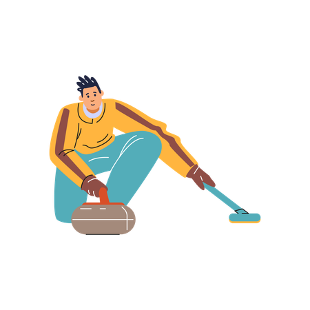 Man gliding and sliding with precision and releasing curling stone  Illustration