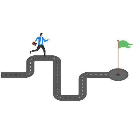 남자는 구불구불한 길을 따라 자신의 목표를 향해 나아간다  일러스트레이션