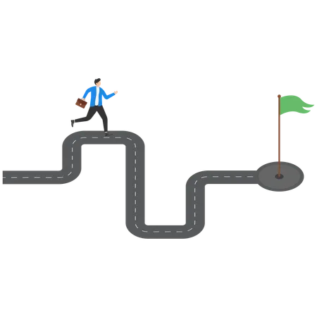 Man goes along winding road to his goal  Illustration