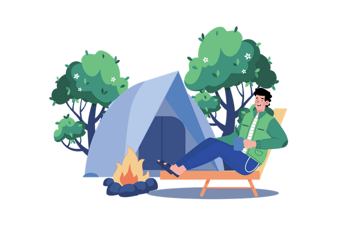 Man goes camping to enjoy nature  Illustration