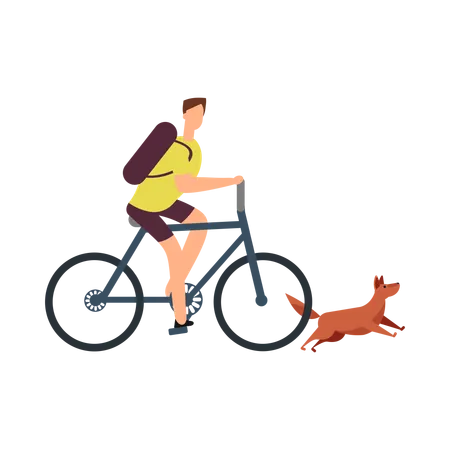 Man goes for cycling in park with his pet dog  Illustration