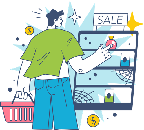 Man goes for shopping in market  Illustration