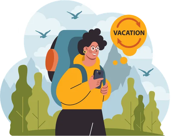 Man goes on vacation trip for good mental health  Illustration