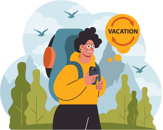 Man goes on vacation trip for good mental health  Illustration