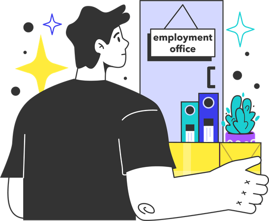 Man goes to employment office for new job  Illustration