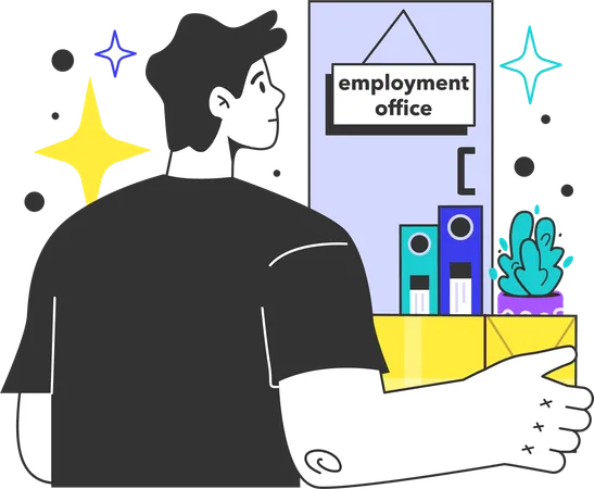 Man goes to employment office for new job  Illustration