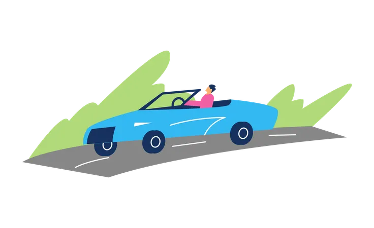 Man going by car without roof  Illustration