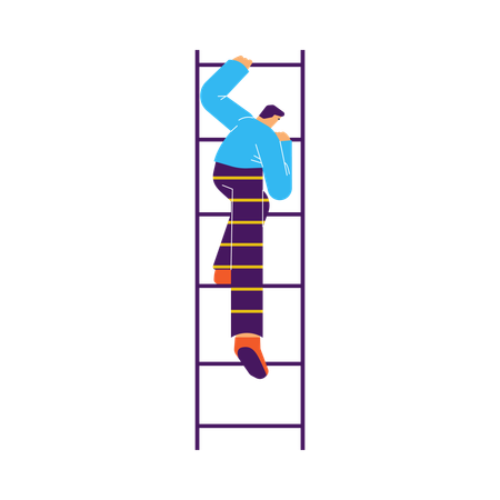 Man going down fire escape  Illustration