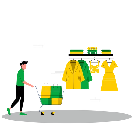 Man going for shopping in cloth shop Illustration