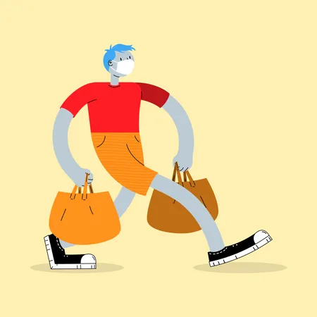 Man going for shopping with wearing facemask  Illustration