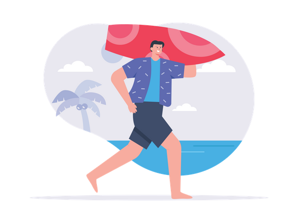 Man going for surfing with surfboard  Illustration