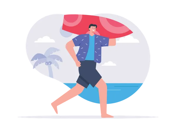 Man going for surfing with surfboard  Illustration