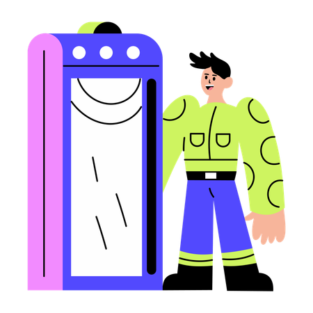 Man going into metal detector  Illustration