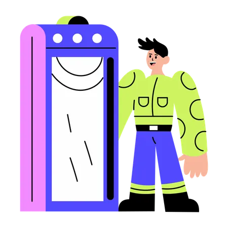 Man going into metal detector  Illustration