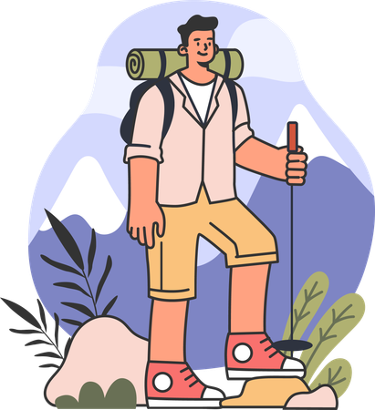 Man going mountain hiking  Illustration
