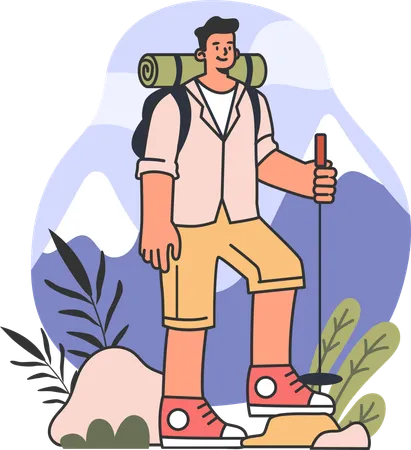 Man going mountain hiking  Illustration