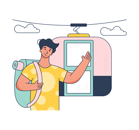 Man going on a cable car  Illustration