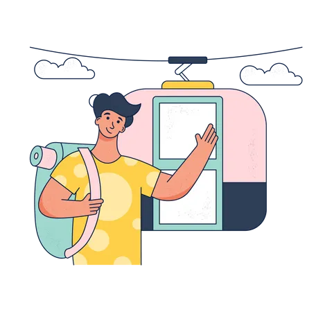 Man going on a cable car  Illustration