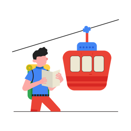 Man going on cable car  Illustration