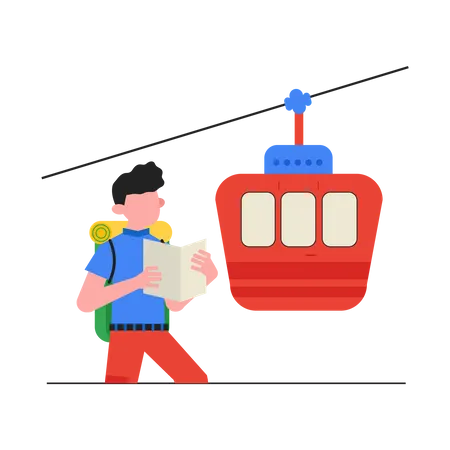 Man going on cable car  Illustration