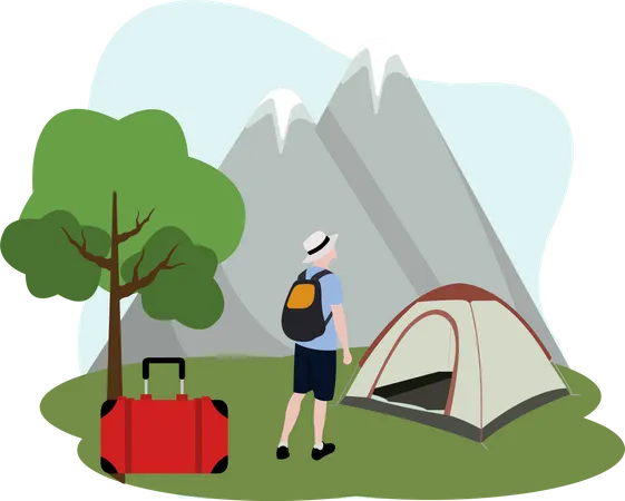 Man going on camping Illustration