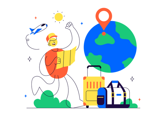 Man going on International Solo Travel  Illustration