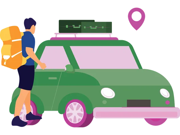 Man going on road Trip  Illustration