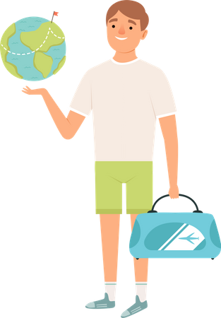 Man going on world tour  Illustration