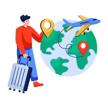 Man going on World tour  Illustration