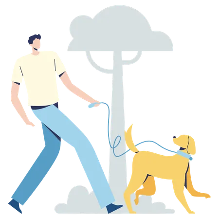 Man going outside with Dog  Illustration