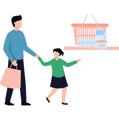 Man going shopping with daughter  Illustration