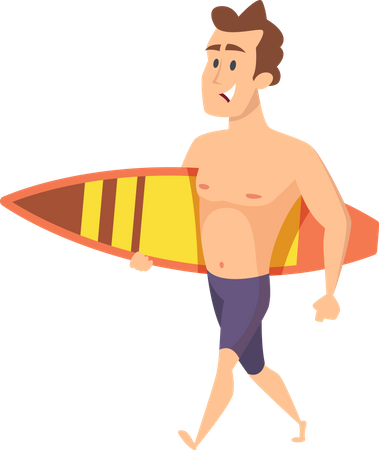 Man Going Surfing Illustration