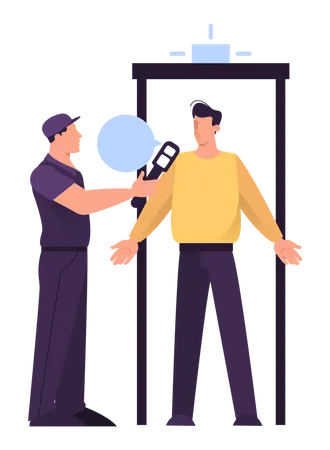 Man Going Through The Metal Scanner Security Control Checkpoint In The Airport Metal Detector For Safety On Board Isolated Flat Vector Illustration Illustration