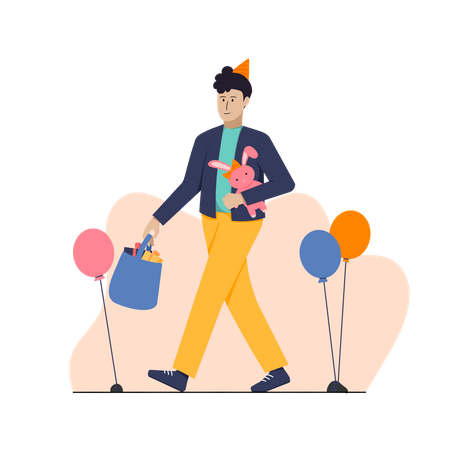 Man going to buy birthday decoration  Illustration