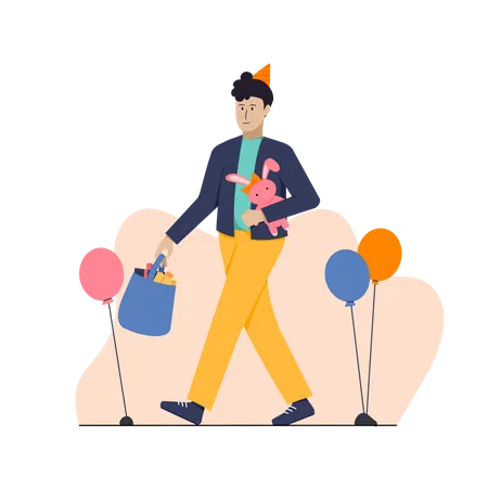 Man going to buy birthday decoration  Illustration