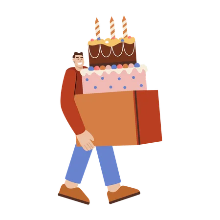 Man going to deliver cake  Illustration