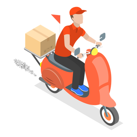 Man going to deliver good on motorcycle  Illustration