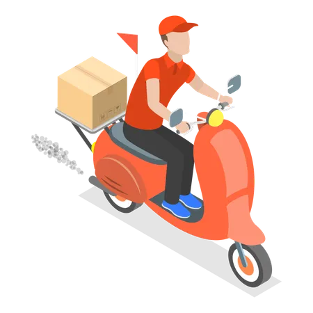 Man going to deliver good on motorcycle  Illustration