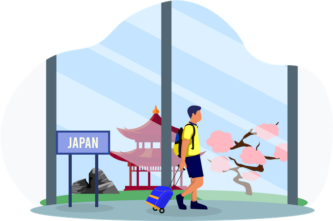 Man going to japan Illustration