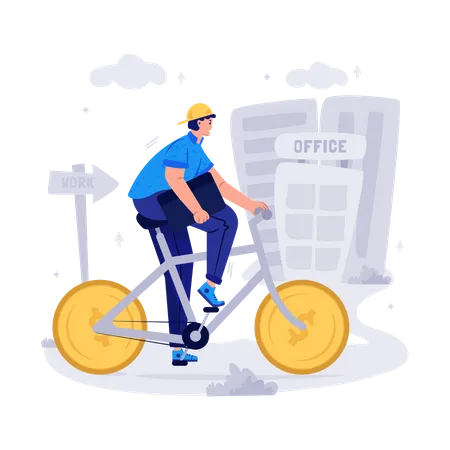 Man going to office via bicycle Illustration