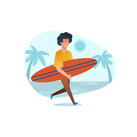 Man Going to surfing  Illustration