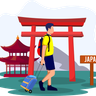 illustration man going to trip in japan