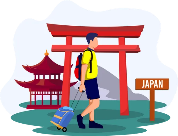 Man going to trip in japan  Illustration